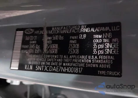 2022 Hyundai Santa Cruz Sel from USA, damaged, VIN 5NTJCDAE7NH001817